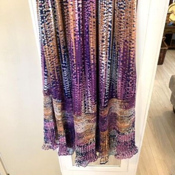 Ramy Brook Multicolor Patterned Maxi with v-neck ruffled sleeveless bodice Sz M, - Picture 5 of 13